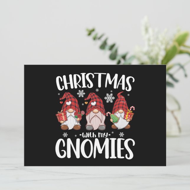 Convites Natal Com Meus Gnomos Búfalo Xadrez Vermelho Gnome (Em pé/Frente)