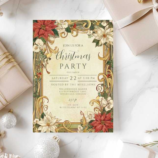 Convites Natal com Poinsettia Vintage (Criador carregado)