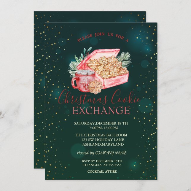 Convites Natal Cookie Stars Green Natal (Frente/Verso)