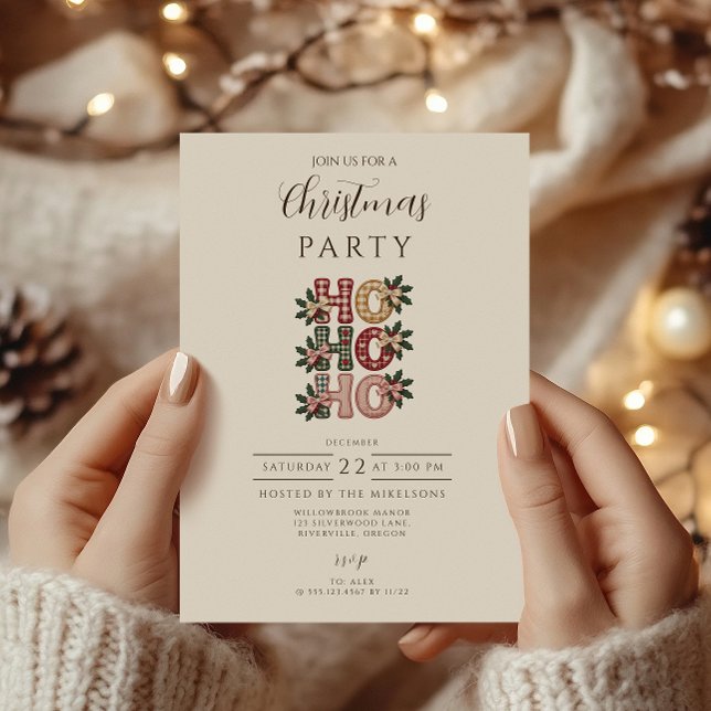 Convites Natal Coquette Gingham Ho Ho Ho (Criador carregado)