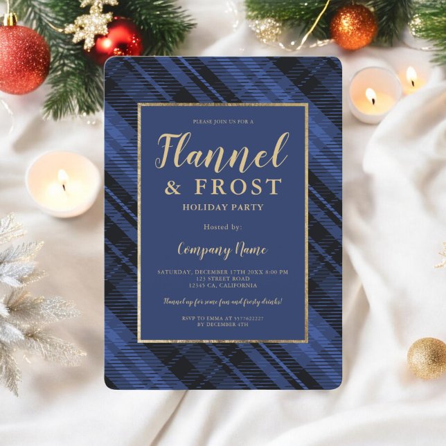 Convites Natal corporativo com flanela azul e gelo (Blue flannel frost business corporate Christmas Invitation)
