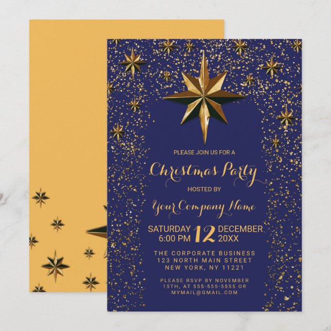 Convites Natal Corporativo do Dourado Star Glitter Confetti (Frente/Verso)
