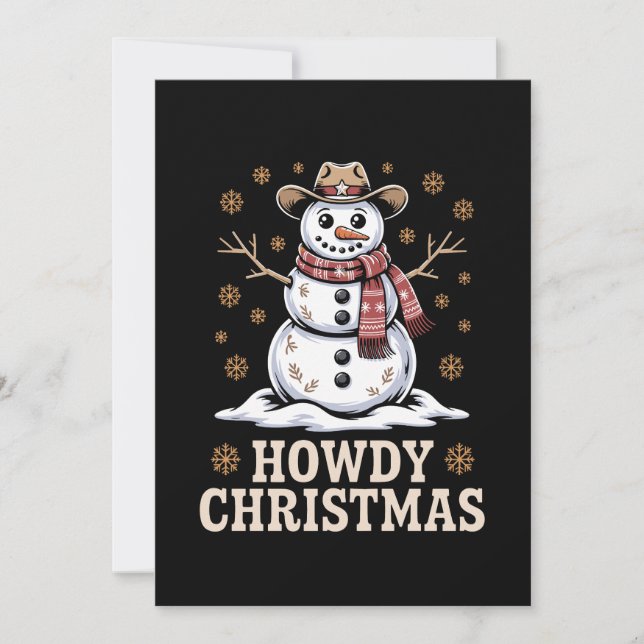 Convites Natal Cowboy Boneco de Neve Ocidental Inverno Xmas (Frente)