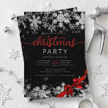 Convites Natal da Companhia Maravilha Silver Black Winter<br><div class="desc">Elegante Formal Company e Corporate Christmas Party / Cocktail / Jantar modelo de Convite com Flocos de Neve Prateados e Fita de Natal. Imprima seus amigos e colegas de trabalho com este design de convite sofisticado e elegante.</div>