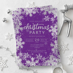 Convites Natal da Companhia Modern Silver Purple Snowflakes