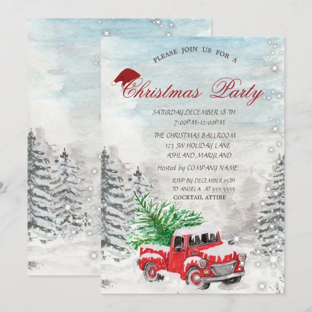Convites Natal da Floresta de Pinheiros de Caminhão Vermelh (Frente/Verso)