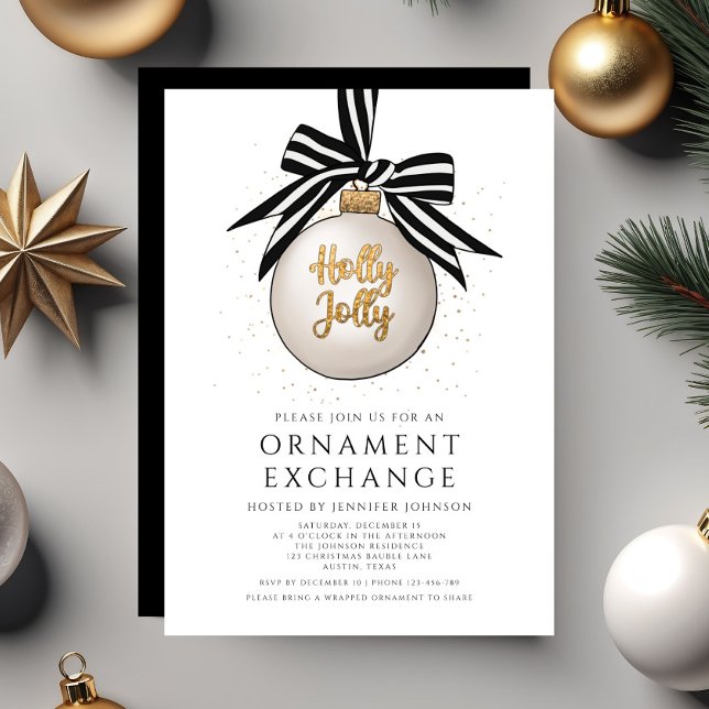 Convites Natal da Troca de Ornamento Elegante (Elegant Ornament Exchange Christmas Invitation)