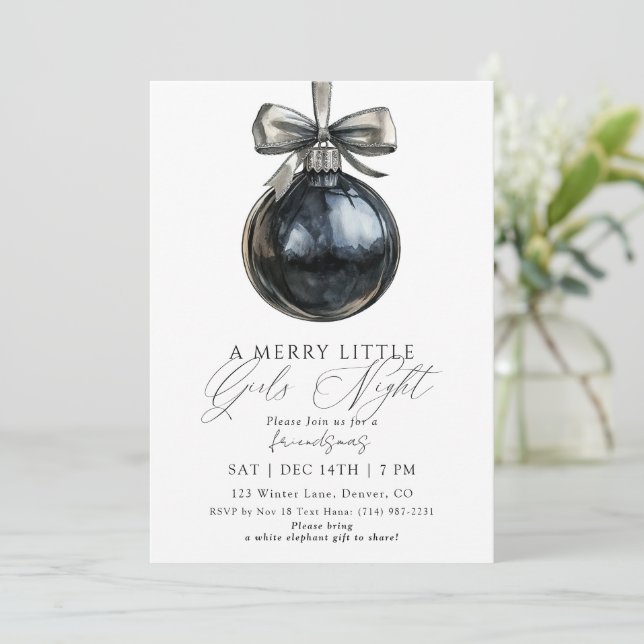 Convites Natal das Amigas Enfeite Preto Noite de Natal (Em pé/Frente)