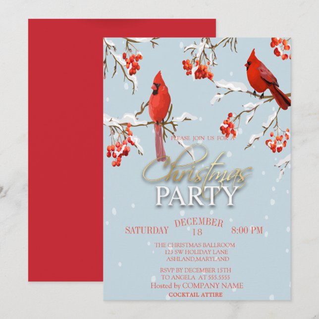 Convites Natal das Ramificações da Árvore do Cardeal Vermel (Frente/Verso)