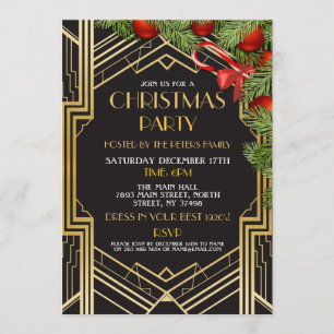 Convites Natal de 1920 - Partido Gatsby Art Deco X-Mas Dour
