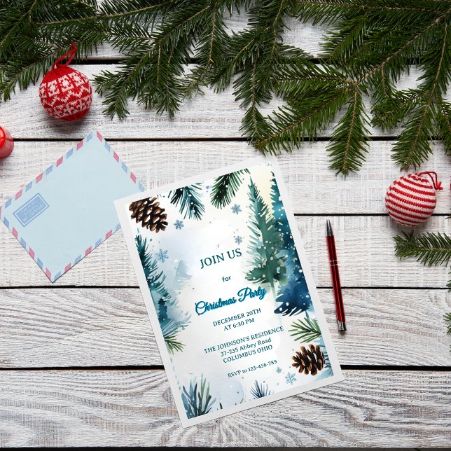 Convites Natal de Árvores de Pinheiro Aquarela Personalizáv (Criador carregado)