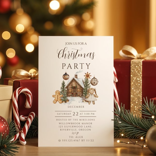 Convites Natal de Cabana de Biscoito de Gengibre Rústico (Criador carregado)