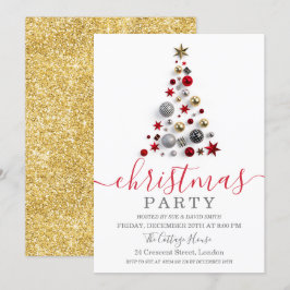 Convites Natal de Férias da Árvore Vermelha Dourada moderna