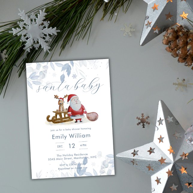 Convites Natal de Inverno Chá de Bebê do Papai Noel  (Winter Christmas Santa Baby Shower Invitation)