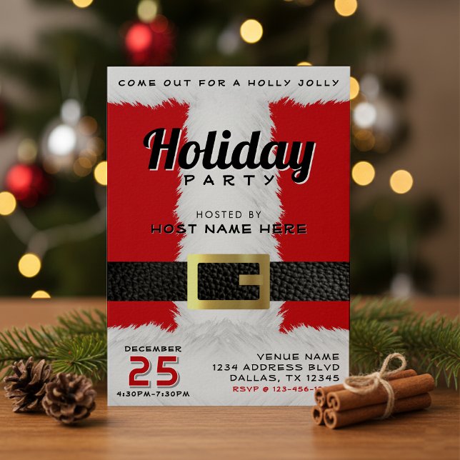 Convites Natal de Natal de Santa Claus, Feriado Vermelho e  (Santa Claus Suit Red & White Holiday Christmas Invitation
)