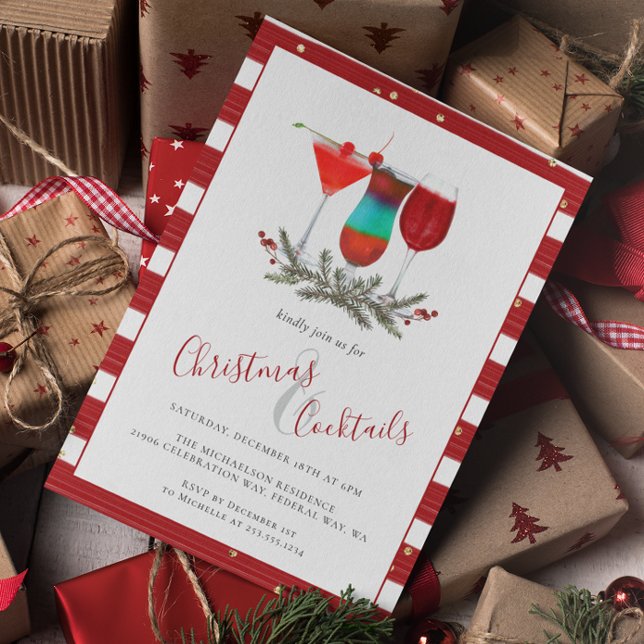 Convites Natal de Natal e Bebidas Festas de Cocktails (Holiday Christmas and Cocktails Party Drinks Invitation)