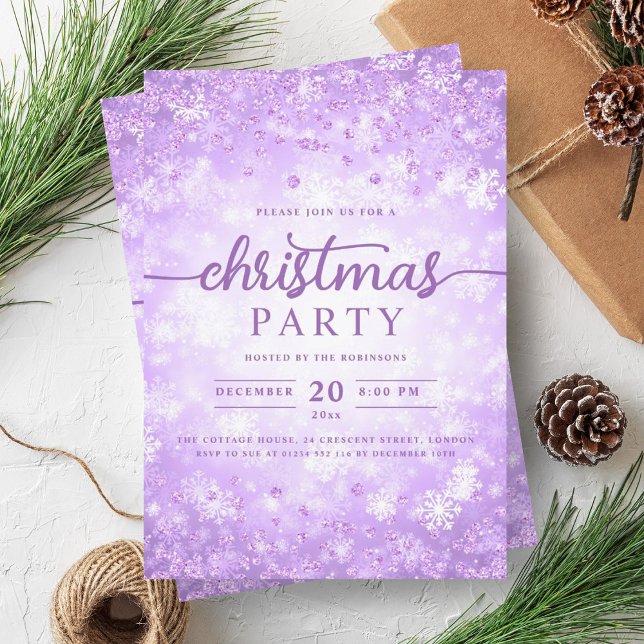 Convites Natal de Ouros de inverno Roxo Elegante (Elegant Purple Winter Diamonds Christmas Invitation)