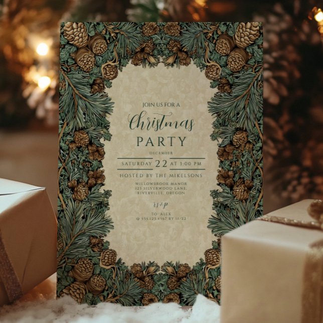 Convites Natal de Sempre-Verde com Pinha Rústica (Criador carregado)