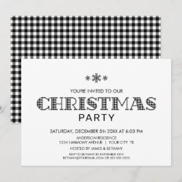 Convites Natal de Xadrez Mínima Preta e Branca