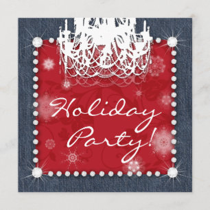 Convites Natal Denim Diamantes Casamento Lustre Floral Verm