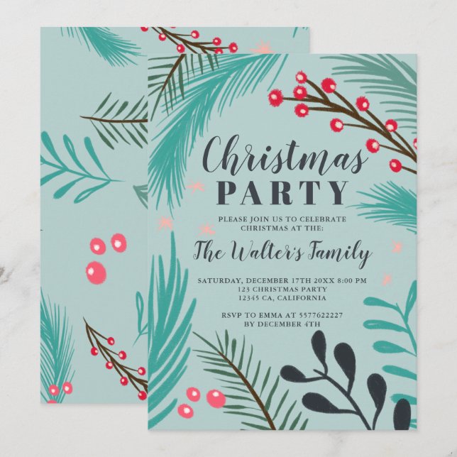 Convites Natal desproporcionado do verde do visco dos ramos (Frente/Verso)