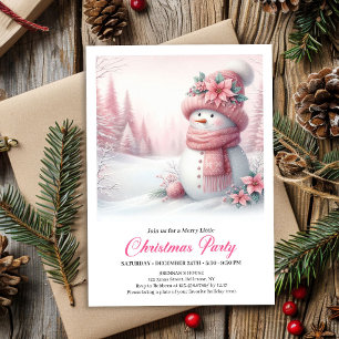 Convites Natal Digital Editável Cozy Pink Snowman para Cria