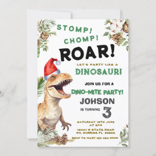Convites Natal Dino Stomp Chomp Roar Aniversário