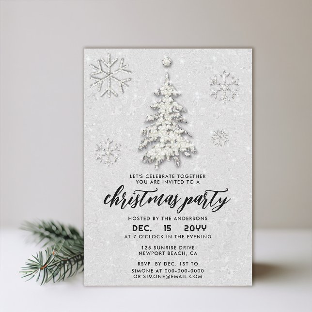 Convites Natal do inverno para os Rinotebooks Brancos Negro (christmas party invitation elegant snowflakes tree sparkles minimalist modern red white black)