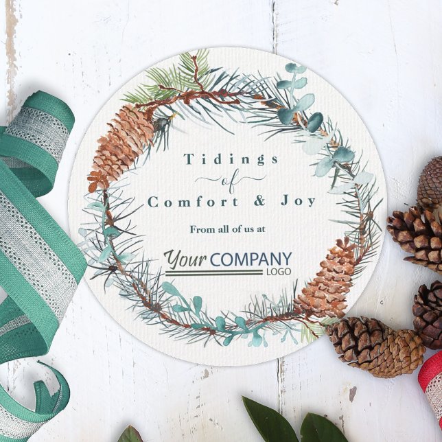 Convites Natal do logotipo da empresa Eucalyptus Pinecone (rustic watercolor winter leaves  pinecones company holiday christmas cards for clients and employees)