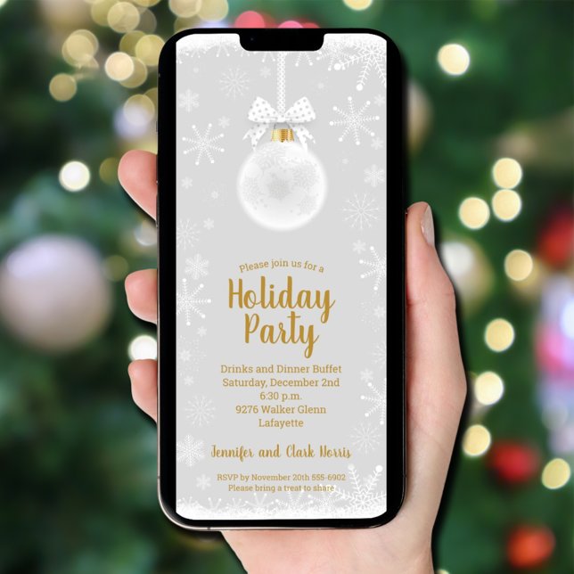 Convites Natal do Ornamento do Floco de Neve Elegante (Elegant Snowflake Ornament Christmas Invitations - INSTANT DOWNLOAD and/or PRINTED)