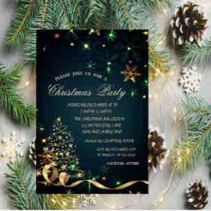 Convites Natal Dourado Árvore Verde Flocos de Neve Natal