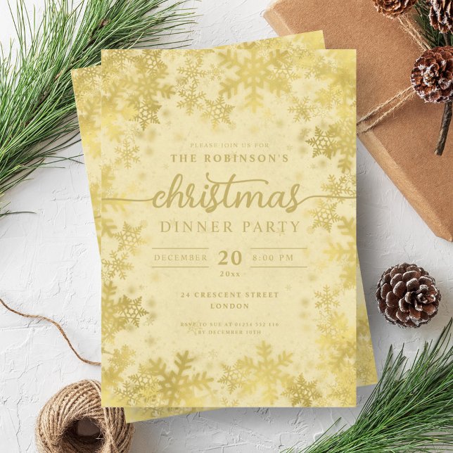 Convites Natal Dourado do inverno moderno da Maravilha (Modern Gold Winter Wonderland Christmas Invitation)