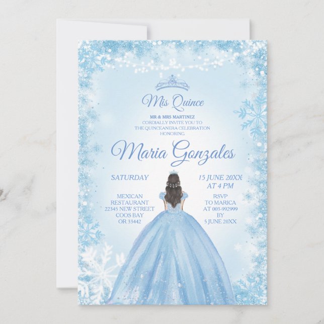 Convites Natal e inverno Mis Quince Blue Invite (Frente)