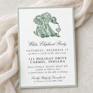 Convites Natal Elefante Branco Champanhe Verde Vintage