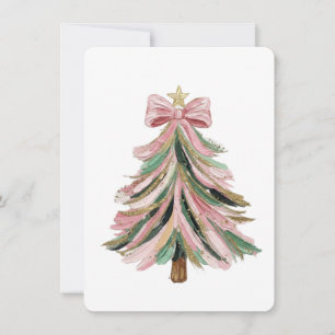 Convites Natal Elegante com Pinceladas Rosa e Verde