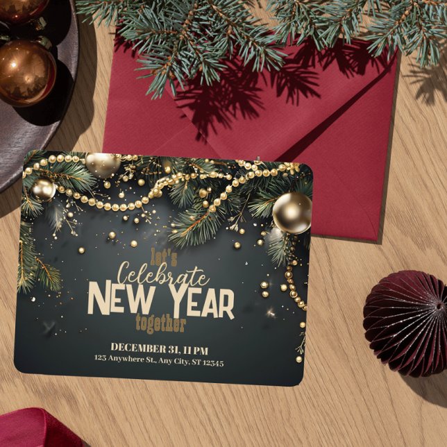 Convites Natal elegante Garland Luxurioso Ano Novo (Criador carregado)