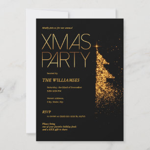 Convites Natal Elegante Preto e Dourado Após Festa Horas