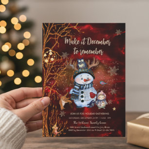 Convites Natal Elegante Vermelho Dourado Boneco de Neve & P