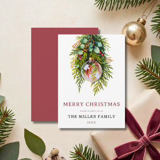 Convites Natal em Aquarela Elegante com Folhagem