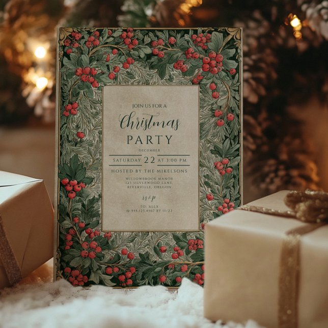Convites Natal em Bagas Vermelhas Vintage (Criador carregado)