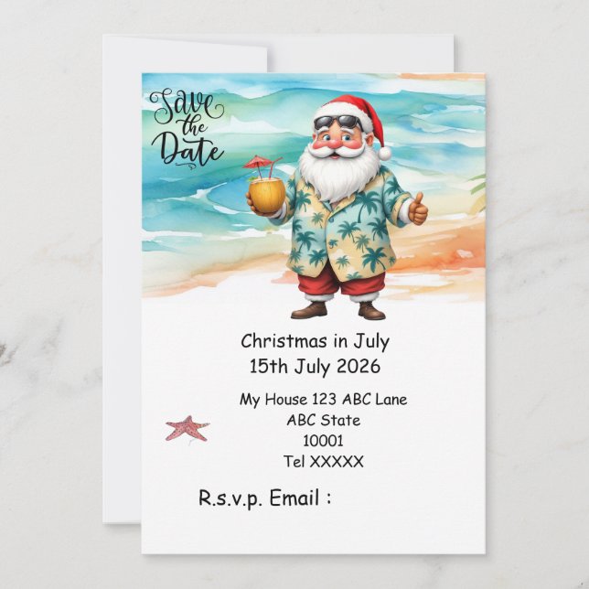 Convites Natal em Julho com PAPAI NOEL Reserve a data (Frente)