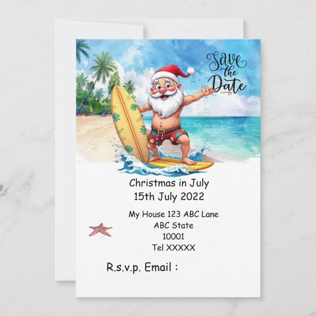 Convites Natal em Julho com PAPAI NOEL Reserve a data (Frente)