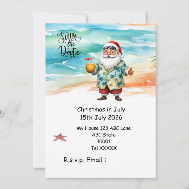 Convites Natal em Julho com PAPAI NOEL Salve a data (Frente)