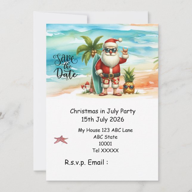 Convites Natal em julho com PAPAI NOEL Salve a data (Frente)