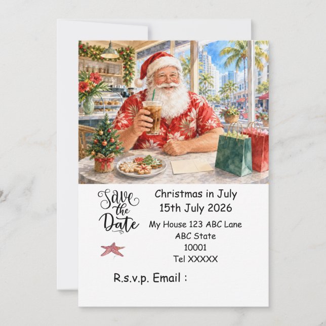 Convites Natal em Julho com PAPAI NOEL Salve a data (Frente)