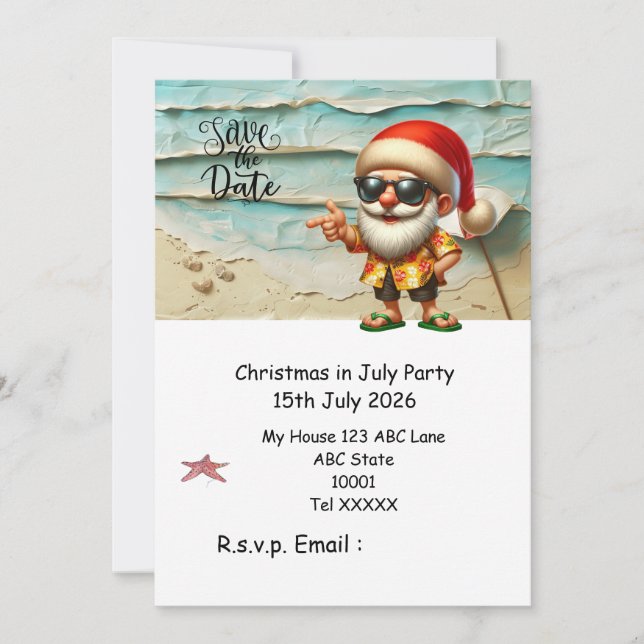 Convites Natal em Julho com PAPAI NOEL Salve a data (Frente)