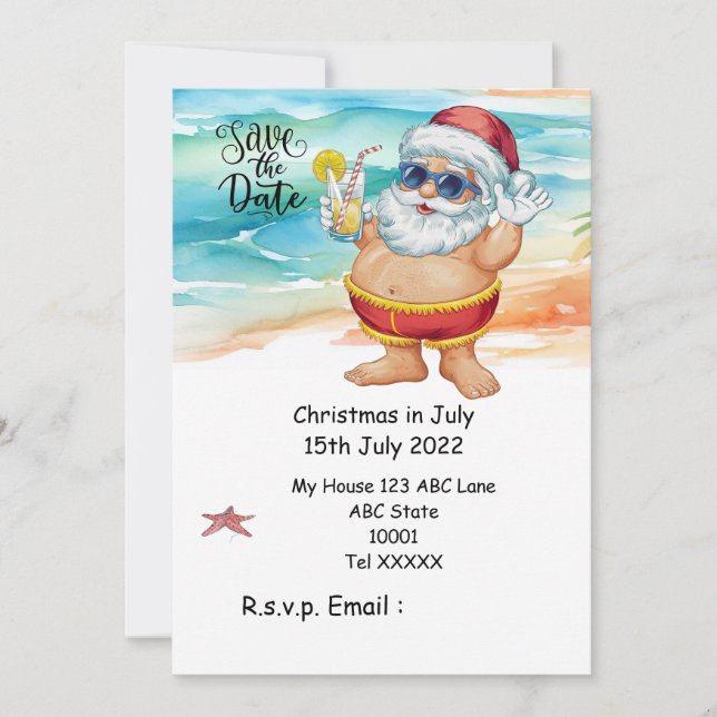 Convites Natal em julho com PAPAI NOEL Salve a data (Frente)