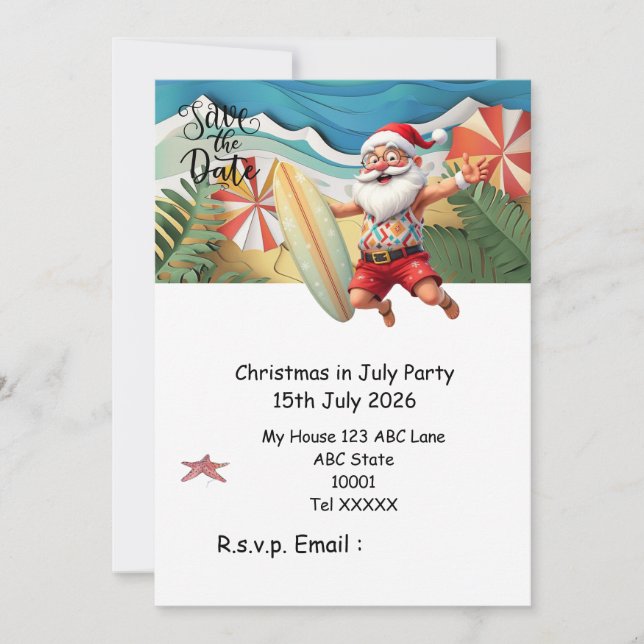 Convites Natal em julho com PAPAI NOEL Salve a data (Frente)