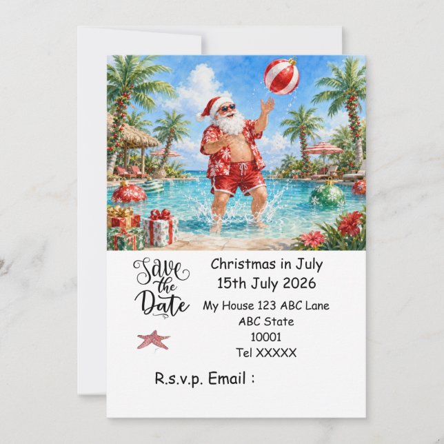 Convites Natal em Julho com PAPAI NOEL Salve a data (Frente)