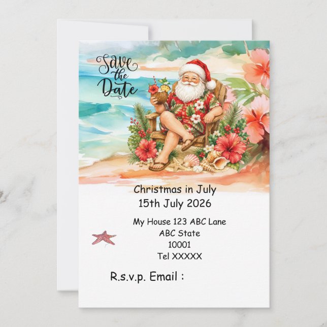 Convites Natal em julho com PAPAI NOEL Salve a data (Frente)